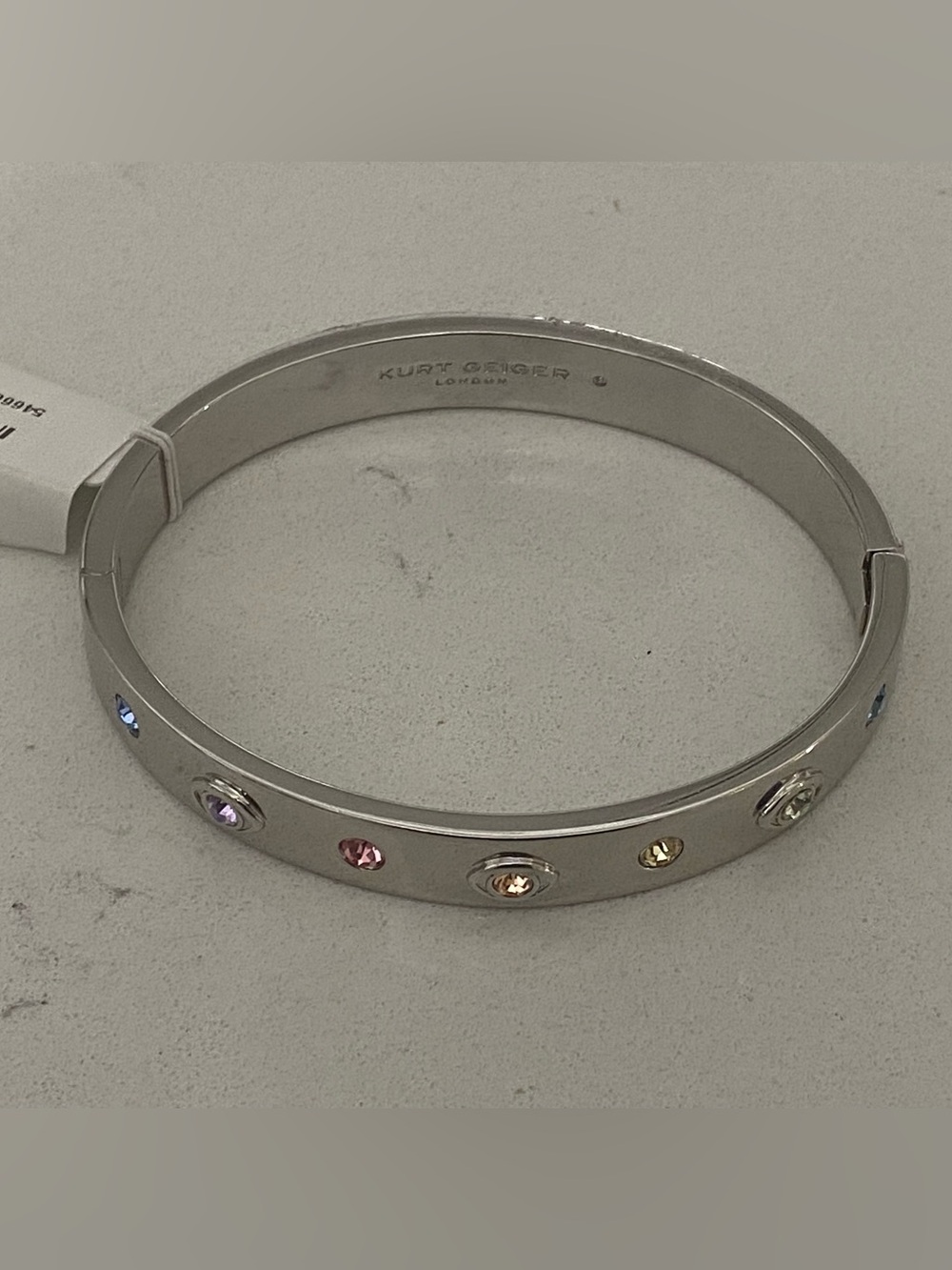 Kurt Geiger Evil Eye Crystal Bangle Bracelet Silver Tone Multi Color Stones NWT